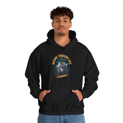 "Racing Through life" Curved text hoodie sweatshirt