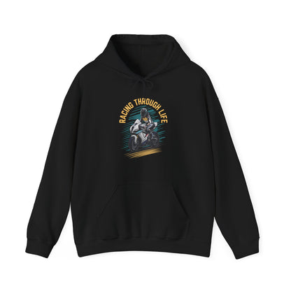 "Racing Through life" Curved text hoodie sweatshirt