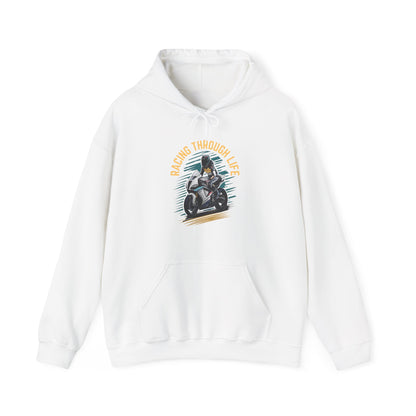 "Racing Through life" Curved text hoodie sweatshirt