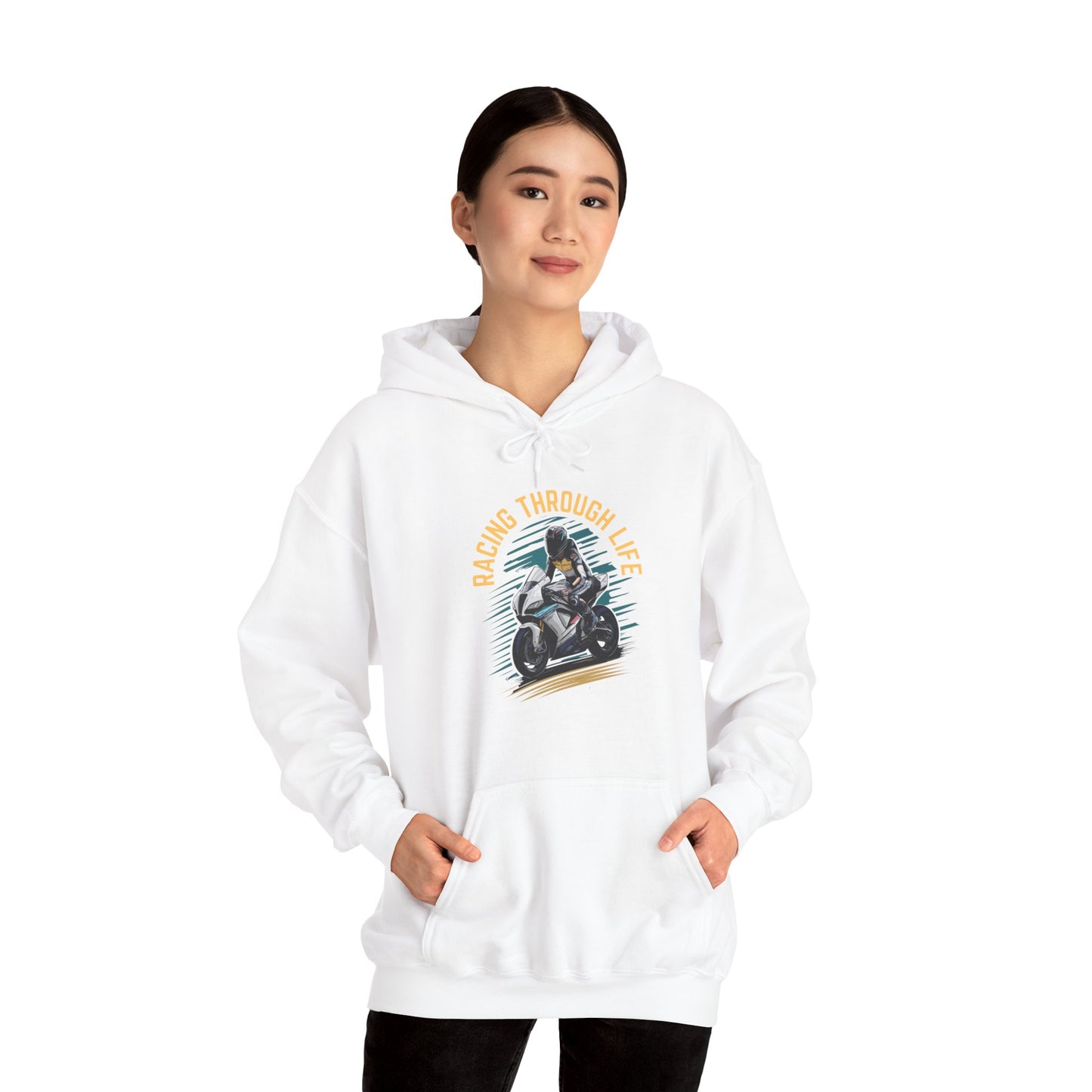 "Racing Through life" Curved text hoodie sweatshirt