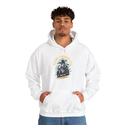 "Racing Through life" Curved text hoodie sweatshirt