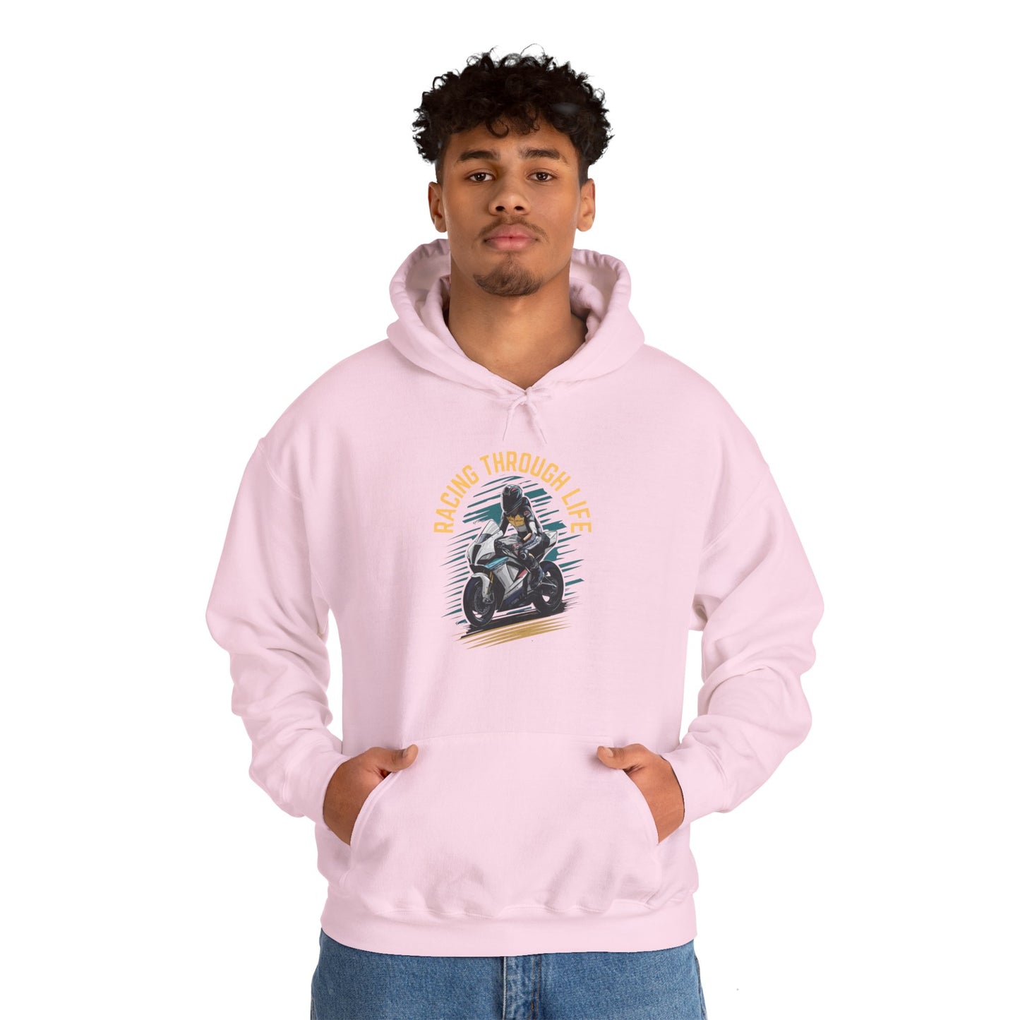 "Racing Through life" Curved text hoodie sweatshirt