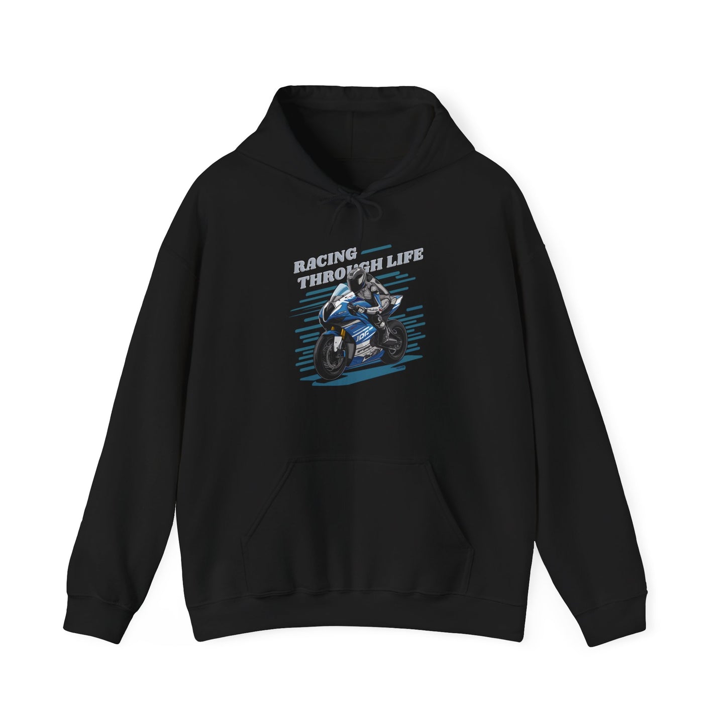 "Racing Through Life" Straight text hoodie sweatshirt