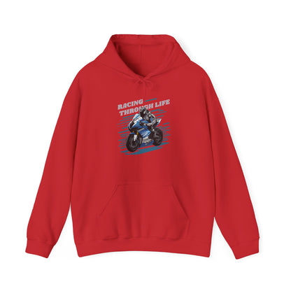 "Racing Through Life" Straight text hoodie sweatshirt