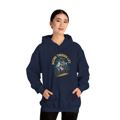 "Racing Through life" Curved text hoodie sweatshirt