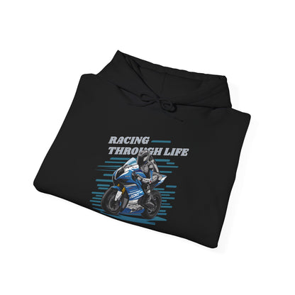 "Racing Through Life" Straight text hoodie sweatshirt