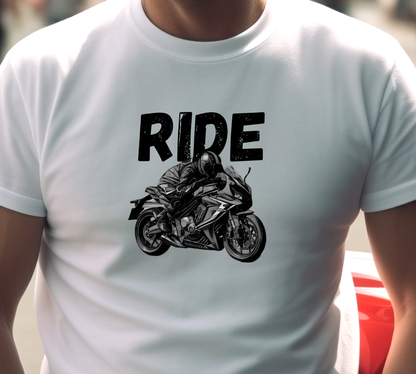 "Ride" Unisex Heavy Cotton Tee with image of Honda CBR 650R